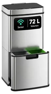 Imagen del producto de Contenedor de residuos con sensor, 72 litros, sistema de separación de residuos con 3 compartimentos