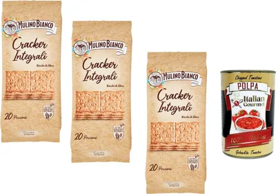 Produktbild von Italian Gourmet Vollkorn Cracker Integrali 3 x 500 g Knusprige Ballaststoffreiche Cracker Italienische Rezeptur + Italian Gourmet Polpa 400 g