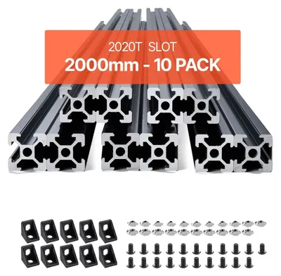 Image de VEVOR Profilé aluminium en 10 parties 2000 mm Rainure en T 2020 Guides linéaires anodisés selon les normes européennes pour imprimante 3D, machine CNC DIY, gravure laser, Noir