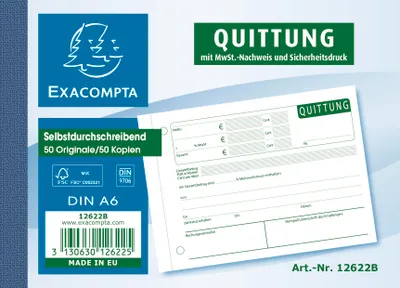Immagine prodotto di Blocco di moduli per ricevute Exacompta con giustificativo e indicazione dell'IVA, formato DIN A6, 2 x 50 fogli