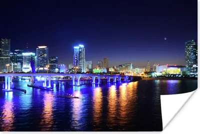 Produktbild von MuchoWow® Poster Wasser - Licht - Nacht - Skyline 180x120 cm - Fotoplakat