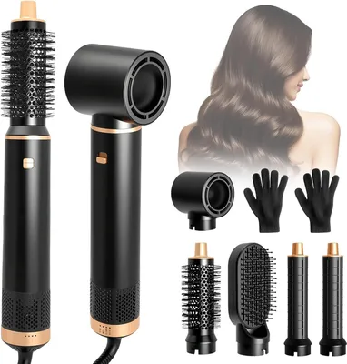 Image de Brosse coiffante 5 en 1 - Brosse à air chaud - Coiffez vos cheveux à la maison - Boucles grâce à l'effet Coanda - Dimensions : 27 x 245 cm - Noir