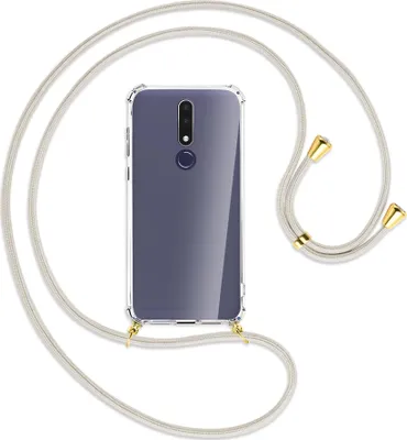 Produktbild von Handykette Backcover-Schutzhülle mit Band (Metall goldfarben) für Nokia 3.1 Plus - broken white