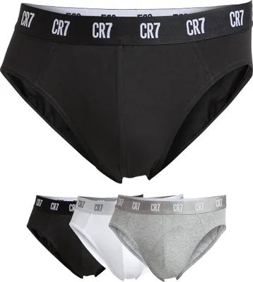 Produktbild von CR7 Herren Slips, 3er Pack - Briefs, Logobund, Stretch Baumwolle Schwarz/Grau/Weiß 2XL