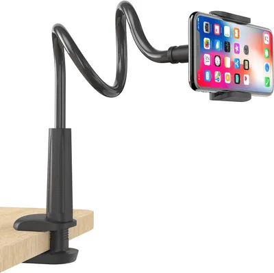 Produktbild von Handyhalterung, Schwanenhalshalterung, flexibler, verstellbarer Arm, 76 cm Gesamtlänge, geeignet für Geräte von 4-6,5 Zoll (Weiß)