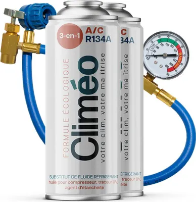 Obrázok produktu pre Climeo 3v1 2x400ml + hadica s manometrom - Ekologické chladivo + R134a/R12 SEALING | Nezávislý servis klimatizácií