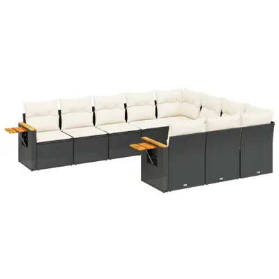 Produktbild von vidaXL 10-tlg. Garten-Sofagarnitur mit Kissen Schwarz Poly Rattan