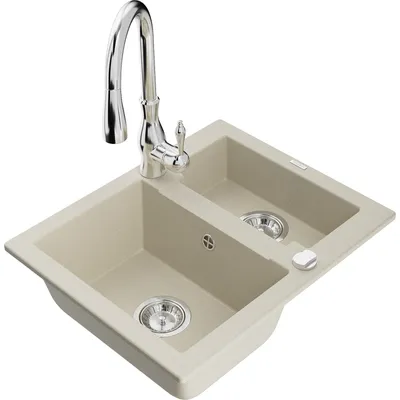 Obrázok produktu pre Mexen Carlos granitový 1,5-komorový drez s kuchynskou batériou Savita, Béžová - 6518-69-672601-00