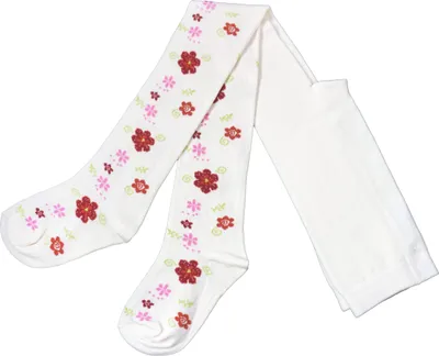 Produktbild von Kinderstrumpfhosen für Mädchen aus Baumwolle Rote Blumen Weiß Größe 110-116