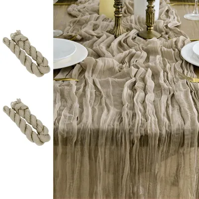 Productafbeelding van Tafelrunners, gasparel, 2 stuks, 90 x 300 cm, bruin, rustiek, boho-stijl