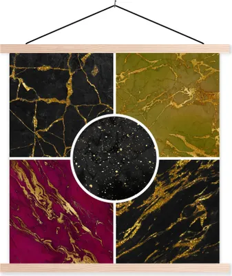 Produktbild von MuchoWow® Textilposter Marmor - Gold - Collage 40x40 cm mit holzfarbenen Rahmen - Posterleiste