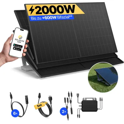Produktbild von Balkonkraftwerk 2000W Solaranlage mit Garten Halterung Steckerfertig Komplettset Photovoltaik Anlage 800W, Kabellänge: 5m, Solakon - onPower