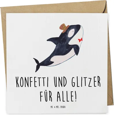 Produktbild von Mr. & Mrs. Panda Grußkarte Orca Zylinder - Weiß - Geschenk, Klappkarte, Fest, Glückwunsch, Glitter, anlasskarte, doppelkarte, Glückwunschkarte, Meer, Geburtstag, Feier