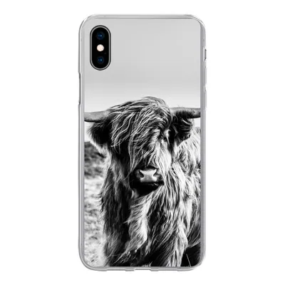 Produktbild von MuchoWow® Handyhülle Schutzhülle Hülle für iPhone Xs Kuh - Schottischer Hochländer - Schwarz - Weiß - Tier - Natur - Wildtiere Silikon Softcase Handy Hülle - Handytasche