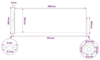 Obrázok produktu pre vidaXL Výsuvná bočná markíza, 160 x 514 cm, krémová farba