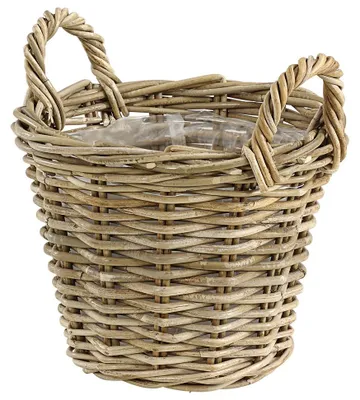 Produktbild von Dehner Rattankorb mit Henkeln, Ø 35 cm, Höhe 25 cm, Rattangeflecht, grau/braun