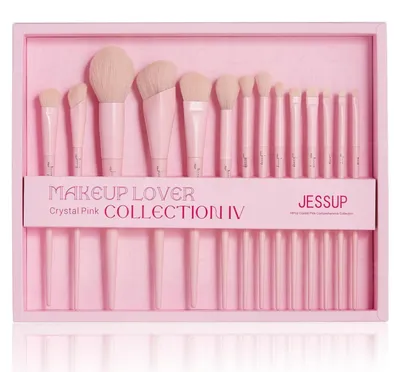 Zdjęcie produktu dla Zestaw pędzli do makijażu, 14 sztuk, różowy, wegański. Zawiera pędzle do podkładu, korektora, różu, cieni do powiek, eyelinera, pudru i rozświetlacza. Idealny do blendowania. Opakowanie prezentowe. Model: T495-G