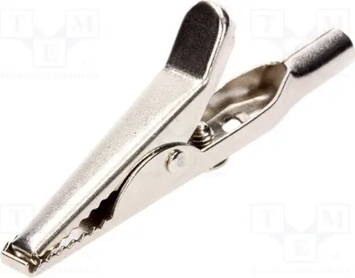 Obrázek produktu pro 2x krokosvorka, 50 V DC, 5 A, maximální průměr 15 mm. Připojení: šroubová svorka, typ 303-0000. Krokosvorka