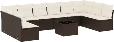 Produktbild von vidaXL 11-tlg. Garten-Sofagarnitur mit Kissen Braun Poly Rattan