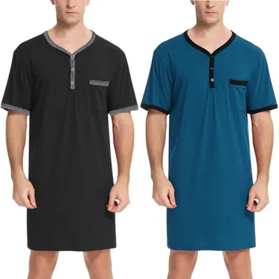 Immagine prodotto di SolidKeus - Camicia da notte da uomo in cotone, con maniche lunghe e corte