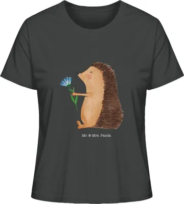 Produktbild von Mr. & Mrs. Panda Damen T-Shirt Igel Blumen Größe M - Anthrazit - Geschenk, Krankenhaus, Lustige Sprüche, Kurzarmshirt, Basic Shirt, Genesungswünsche, Baumwoll, Oberteil