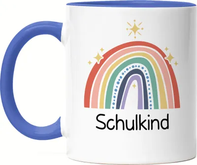 Produktbild von Schulkind Tasse Blau Einschulungsgeschenk Grundschule 1. Klasse Schulstart Sterne Regenbogen