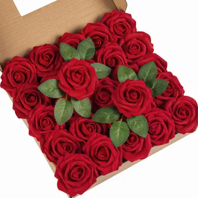 Image de Fleurs artificielles type rose, idéal pour décorer - Lot de 25 - (rouge foncé)