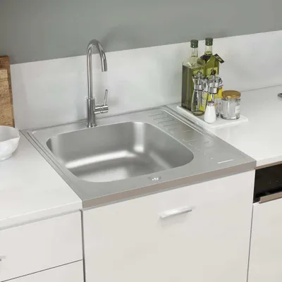 Produktbild von Eleganter Spüle mit Abtropffläche Set Silbern 600x600x155 mm Edelstahl GermanyMöbel 73942 - Spülen