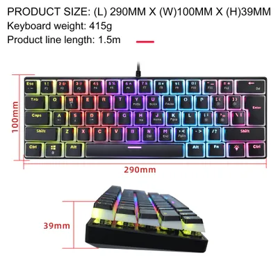 Obrázok produktu pre Káblová herná klávesnica HXSJ s 61 klávesmi, 12-farebným podsvietením, mechanickými spínačmi v zelenej farbe, krytmi klávesov typu „pudding“ a podporou bezkonfliktného zadávania na 21 klávesoch