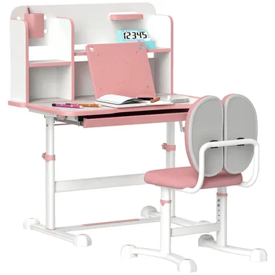 Produktbild von Verstellbares Kinderschreibtisch- und Stuhlset, Schulschreibtisch mit neigbarer Tischplatte, Schublade, Ablage, Rosa