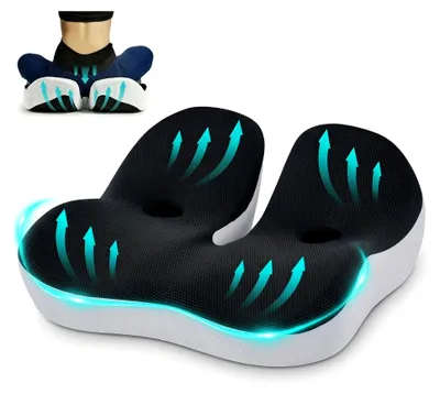 Produktbild von Orthopädisches Sitzkissen für Bürostuhl und Auto - Ergonomisches Steißbeinkissen mit Memory Foam zur Entlastung von Steißbein und Ischias, Sitzerhöhung für Erwachsene (Schwarz)