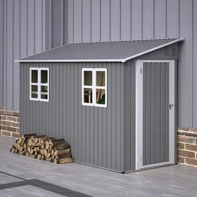 Produktbild von Metallschuppen 4x10ft, Boden-Kit, Pultdach, Doppeltür, 2 Fenster, stabil