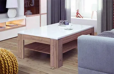 Image de Table basse de salon, 120 x 75 cm, blanc, chêne blanc brillant, 120 cm