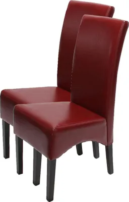 Image de lot de 2 chaises de salle à manger Chaise de cuisine Chaise Latina, CUIR ~ rouge, pieds foncés