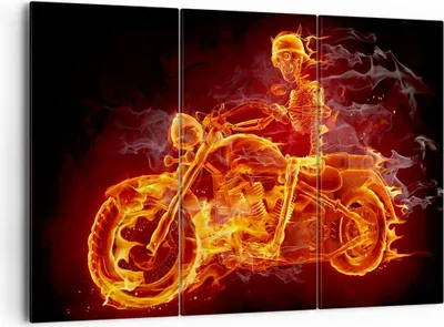 Produktbild von Bild auf Leinwand - Leinwandbild - Motorrad Flammen Skelett - 165x110cm - Wand Bild - Wanddeko - Leinwanddruck - Bilder - Kunstdruck - Wanddekoration - Leinwand bilder - Wandkunst - CE165x110-2652