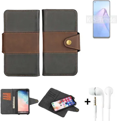 Produktbild von K-S-Trade Handyhülle Schutzhülle Bookstyle Wallet-Case kompatibel mit Oppo Reno8 Global + earphones Bumper rundumschutz schwarz-braun 1x