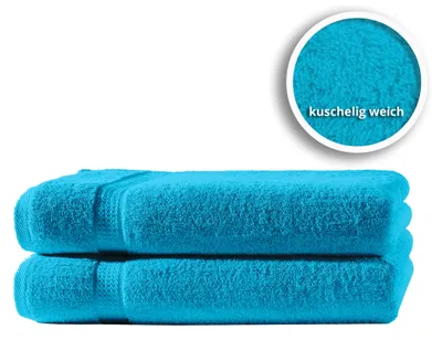 Produktbild von 2er Set Gästetücher Handtücher Duschtücher Badetücher Frottee 100% Baumwolle, Farbe:Türkis, Größe:Badetücher 100x150 cm