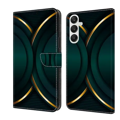 Produktbild von CLM-Tech Handyhülle kompatibel mit Samsung Galaxy A56 5G Hülle - Tasche aus Kunstleder - Klapphülle mit Ständer und Kartenfächern - Schutzhülle Wallet Case Cover goldener Rand Kontur