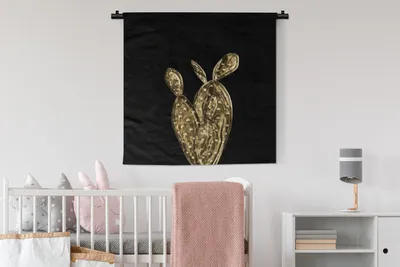Produktbild von MuchoWow® Wandteppich Wandbehang Kaktus - Gold - Pflanzen 90x90 cm Tapisserie Dekoration Wandtuch - Wandaufhänger