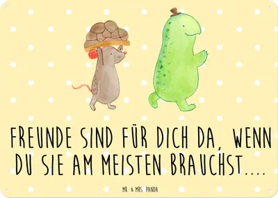 Produktbild von Mr. & Mrs. Panda tafel Schildkröte Maus DIN A6 - Gelb Pastell - Geschenk, Freunde, Blechschild, Retro, Hilfe, Wandbild, Schild, Beste Freundinnen, Türschild