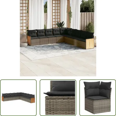 Produktbild von The Living Store 9-tlg. Garten-Sofagarnitur mit Kissen Grau Poly Rattan