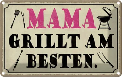 Produktbild von vianmo Blechschild 20x30 cm Mama grillt am besten Männer Frauen Spruch Zitat