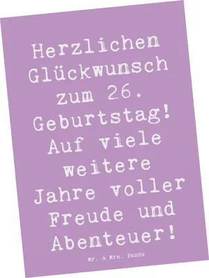 Produktbild von Mr. & Mrs. Panda Postkarte Spruch 26. Geburtstag - Lavendeltraum - Geschenk, neues Kapitel, Ansichtskarte, Fotokarte, Glückwunsch, Happy Birthday, Meilenstein, Postkarten