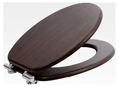 Produktbild von WC-Sitz Wood dark, MDF-Holzkern, mit Absenkautomatik, Toilettensitz mit Klodeckel, Klobrille und Deckel, verchromte Metallscharniere, einfache Montage