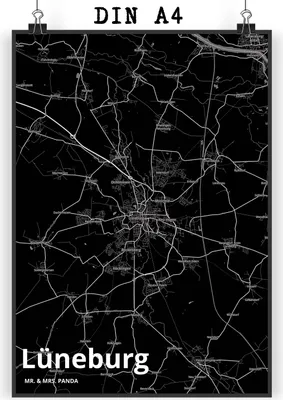Produktbild von Mr. & Mrs. Panda Bild Lüneburg DIN A4 - Geschenk, wanddeko, drucke, Wandbild, Kunstdruck, Stadt, Plakat, Dorf Karte Landkarte Map Stadtplan