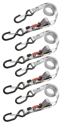 Produktbild von Master Lock 3062EURDAT Spanngurt mit S-Haken und Ratsche, Grau, 1,80 m x 25 mm Gurt, 4-er Set