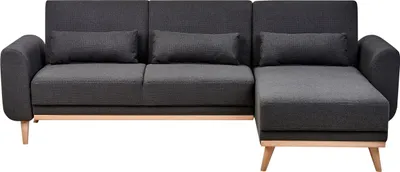 Produktbild von BELIANI Ecksofa mit Schlaffunktion Schwarz Stoff L-Förmig 3-Sitzer Sofa Linksseitig mit Polsterung Gepolstert Holzbeine Stoffsofa Modern Wohnzimmer