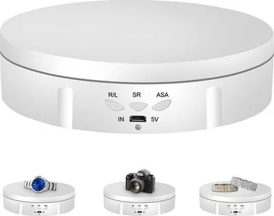 Produktbild von Elektrischer 360°-Drehteller für Fotografie – Automatischer Drehteller für 360°-Fotos – Produktpräsentation und Schmuck-/Uhrenhalter, weißer elektrischer Drehteller