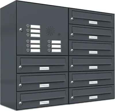 Produktbild von 9er Briefkasten Anlage Aufputz - Wandmontage RAL 7016 Anthrazit Klingel