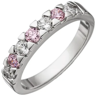 Image de Bague pour femme, en argent 925, avec zircone rose et blanche. Bague d'argent pour doigt, bijou pour les doigts. Circonférence intérieure : 50 mm ~ diamètre : 15,9 mm